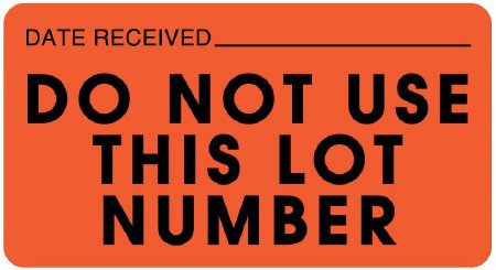 Picture of Pre-Printed / Write On Label Communication Fill In Red Paper DATE RECEIVED __________ / DO NOT USE THIS LOT NUMBER Quality Control Label 1-5/8 X 3 InchULLR242