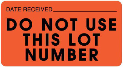 Picture of Pre-Printed / Write On Label Communication Fill In Red Paper DATE RECEIVED __________ / DO NOT USE THIS LOT NUMBER Quality Control Label 1-5/8 X 3 InchULLR242