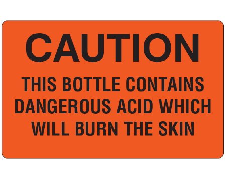 Picture of Pre-Printed Label Shamrock Warning Label Fluorescent Red Caution this bottel contains dagerous acid which will burn the skin Black Biohazard 2-1/2 X 4 InchUPCR-9700
