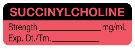 Picture of Drug Label UAL™ Anesthesia Label Succinylcholine Strength_mg/mL exp dt tm Fluorescent Red 1/2 X 1-1/2 InchULAL725