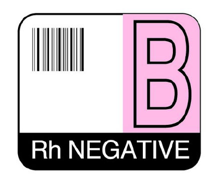 Picture of Pre-Printed / Barcode Label Codabar Laboratory Use Black / Pink / White Glossy Coldstick Rh Negative B Black / White Lab / Specimen 1-1/2 X 1-3/4 InchABO-13