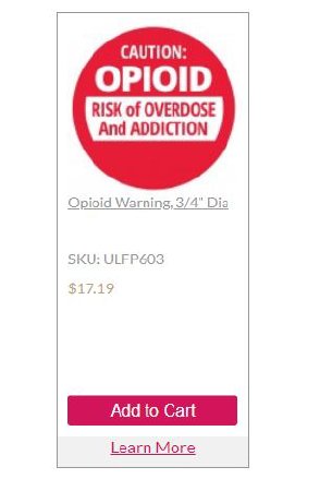 Picture of Pre-Printed Label UAL™ Allergy Alert Red Paper Caution OPIOID Risk of Overdose and Addiction White Alert Label 3/4 X 3/4 InchULFP603