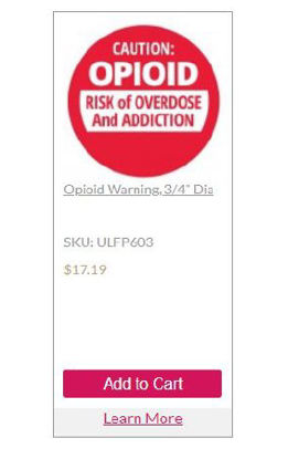 Picture of Pre-Printed Label UAL™ Allergy Alert Red Paper Caution OPIOID Risk of Overdose and Addiction White Alert Label 3/4 X 3/4 InchULFP603