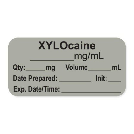 Picture of Drug Label PDC® Anesthesia Label Xylocaine _mg/mL Qty: _mg Volume_mL Gray 3/4 X 1-1/2 InchLAN-2-105