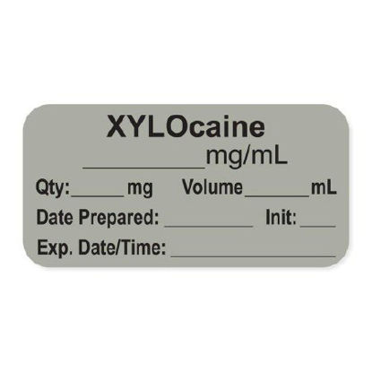 Picture of Drug Label PDC® Anesthesia Label Xylocaine _mg/mL Qty: _mg Volume_mL Gray 3/4 X 1-1/2 InchLAN-2-105