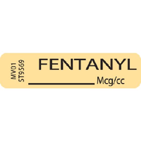 Picture of Drug Label MedVision® Anesthesia Label Fentanyl_mcg/cc Tan 5/16 X 1-1/4 InchMV01ST9569