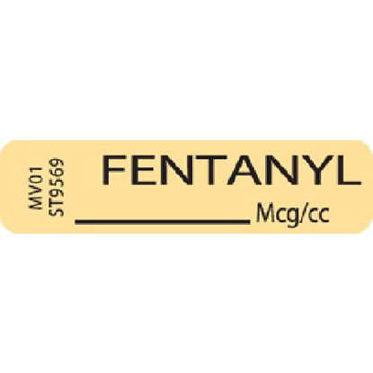 Picture of Drug Label MedVision® Anesthesia Label Fentanyl_mcg/cc Tan 5/16 X 1-1/4 InchMV01ST9569