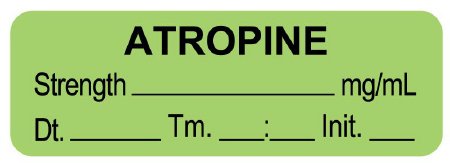 Picture of Drug Label UAL™ Anesthesia Label Atropine Strength_mg/mL Dt tm Int Green 1/2 X 1-1/2 InchULAL077-D