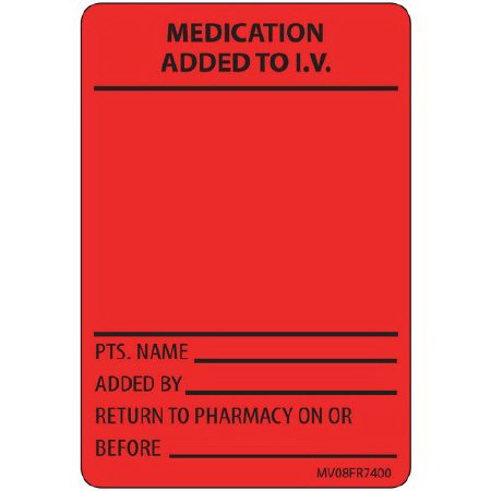 Picture of Pre-Printed Label MedVision® Anesthesia Label Red Paper Medication Added To IV Black Medication Instruction 2 X 2-15/16 InchMV08FR7400