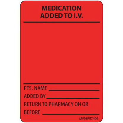 Picture of Pre-Printed Label MedVision® Anesthesia Label Red Paper Medication Added To IV Black Medication Instruction 2 X 2-15/16 InchMV08FR7400