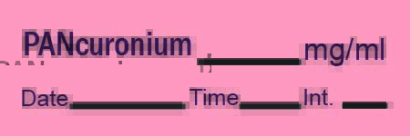 Picture of Drug Label Timemed Anesthesia Label Tape PANcuronium_mg/mL Date_Time_Int Fluorescent Red 1/2 X 1-1/2 InchAN-18