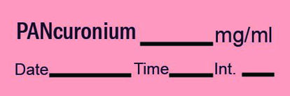 Picture of Drug Label Timemed Anesthesia Label Tape PANcuronium_mg/mL Date_Time_Int Fluorescent Red 1/2 X 1-1/2 InchAN-18