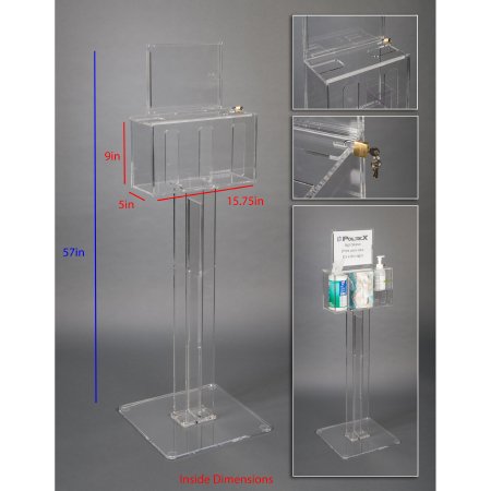 Picture of Lockable Sanitizing Station with Sign Sleeve DECO Clear Acrylic Manual 3 Compartment Floor StandDECORHSKIOSK3-S