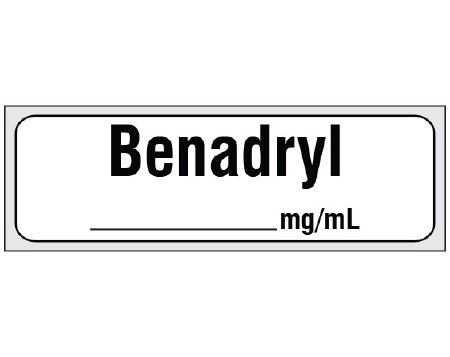 Picture of Drug Label Shamrock Anesthesia Label Benadryl____mg/mL White 1/2 X 1 InchSA-3226-PRE