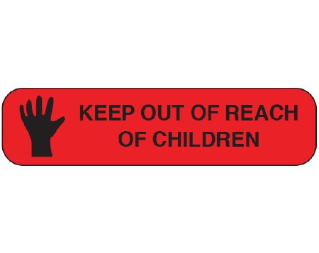 Picture of Pre-Printed Label Shamrock Auxiliary Label Red Krome KEEP OUT OF REACH / OF CHILDREN Black Safety and Instructional 3/8 X 1-1/2 InchA-38