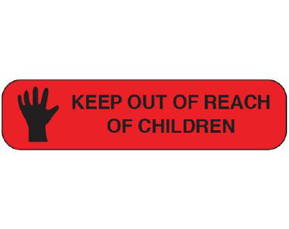 Picture of Pre-Printed Label Shamrock Auxiliary Label Red Krome KEEP OUT OF REACH / OF CHILDREN Black Safety and Instructional 3/8 X 1-1/2 InchA-38