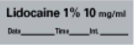 Picture of Drug Label PDC® Anesthesia Label Lidocaine 1% 10mg/mL Date_Time_Int._ Gray 1/2 X 1-1/2 InchAN-11D10
