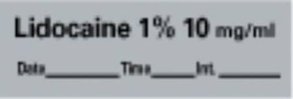 Picture of Drug Label PDC® Anesthesia Label Lidocaine 1% 10mg/mL Date_Time_Int._ Gray 1/2 X 1-1/2 InchAN-11D10