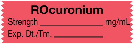 Picture of Drug Label UAL™ Anesthesia Label Rocuronium Strength_mg/mL Exp Dt Tm_ Fluorescent Red 1/2 X 1-1/2 InchULTJ114