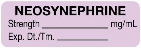 Picture of Drug Label UAL™ Anesthesia Label Neosynephrine Strength_mg/mL Exp Dt Tm_ Lavender 1/2 X 1-1/2 InchULAM414