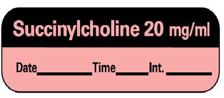Picture of Drug Label Barkley® Anesthesia Label Succinylcholine 20mg/mL Date_Time_Int Fluorescent Red 1/2 X 1-1/2 InchLAN-20D20