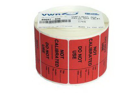 Picture of Pre-Printed Label VWR® Auxiliary Label Red Not Calibrated–Do Not Use Black Safety and Instructional 2 X 3 Inch89097-846