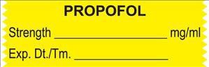 Picture of Drug Label UAL™ Anesthesia Label Tape Propofol Strength_mg/mL Exp Dt tm_ Yellow 1/2 X 1-1/2 InchULTJ010