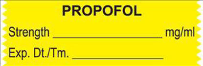 Picture of Drug Label UAL™ Anesthesia Label Tape Propofol Strength_mg/mL Exp Dt tm_ Yellow 1/2 X 1-1/2 InchULTJ010