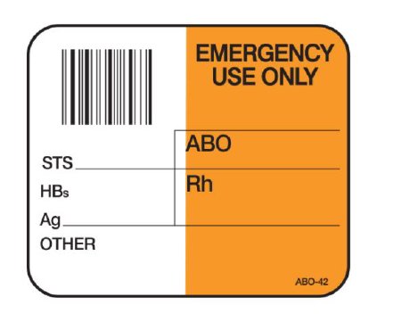Picture of Pre-Printed Label Laboratory Use Orange / White Emergency Use Only Barcode Black Lab / Specimen 1-1/2 X 1-3/4 InchABO-42