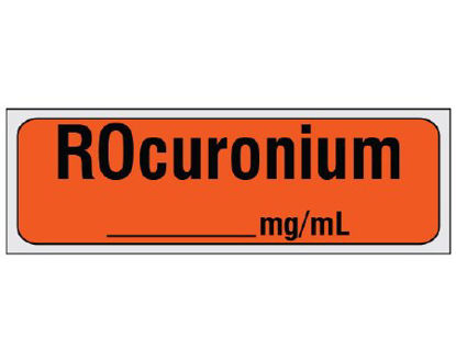 Picture of Drug Label Shamrock Anesthesia Label ROCuronium / _____ mg / mL Orange 1/2 X 1 InchSA-2214-PRE