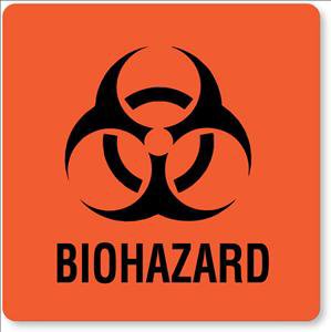 Picture of Pre-Printed Label UAL™ Warning Label Fluorescent Red Paper Biohazard / Symbol Black Biohazard 6 X 6 InchULPC466