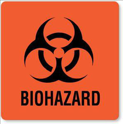Picture of Pre-Printed Label UAL™ Warning Label Fluorescent Red Paper Biohazard / Symbol Black Biohazard 6 X 6 InchULPC466