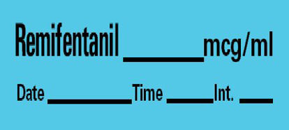 Picture of Drug Label Barkley® Anesthesia Label Remifentanil_mcg/mL Date_Time_Int Blue 1/2 X 1-1/2 InchLAN-38