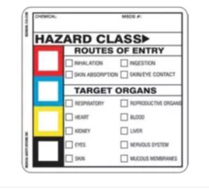 Picture of Pre-Printed Label WorkSafe™ Warning Label White Hazard Class Routes of Entry Black / Color Block Biohazard 2 X 2 Inch510-51020025