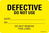 Picture of Pre-Printed Label MedVision® Communication Fill In Yellow DEFECTIVE DO NOT USE Date:______________ By:_________________ DO NOT REMOVE THIS LABEL Black Quality Control Label 2 X 2-15/16 InchMV08SY4374
