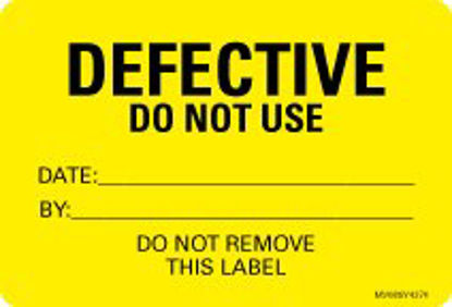 Picture of Pre-Printed Label MedVision® Communication Fill In Yellow DEFECTIVE DO NOT USE Date:______________ By:_________________ DO NOT REMOVE THIS LABEL Black Quality Control Label 2 X 2-15/16 InchMV08SY4374