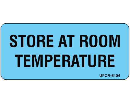 Picture of Pre-Printed Label Shamrock Auxiliary Label Blue Matte Coldstick STORE AT ROOM / TEMPERATURE Black Temperature Control 1 X 2-1/4 InchUPCR-6104