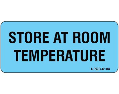 Picture of Pre-Printed Label Shamrock Auxiliary Label Blue Matte Coldstick STORE AT ROOM / TEMPERATURE Black Temperature Control 1 X 2-1/4 InchUPCR-6104