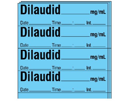 Picture of Drug Label Shamrock Anesthesia Label DILAUDID _____ mg / mL / Date _____ Time _____ Int. _____ Blue 1/2 X 1 InchSA-2414-DTI-PK