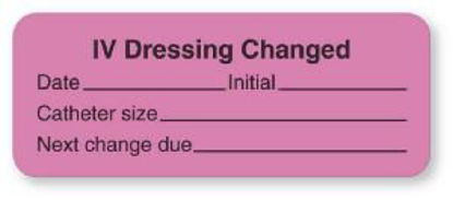 Picture of Pre-Printed Label UAL™ Anesthesia Label Pink Paper IV Dressing Changed Date_Int_Catheter Size_ Black Syringe Label 7/8 X 2-1/4 InchULIV246