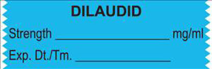 Picture of Drug Label UAL™ Anesthesia Label Tape Dilaudid Strength_% Exp DT Tm_ Light Blue 1/2 X 1-1/2 InchULTA215