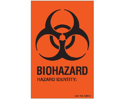 Picture of Pre-Printed Label Shamrock Warning Label Red BIOHAZARD / HAZARD IDENTITY: Black Biohazard 3-1/2 X 2-1/4 InchSBH-5
