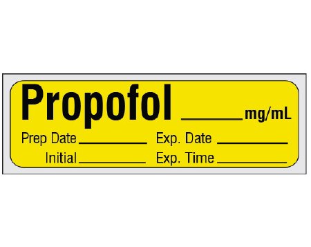 Picture of Drug Label Shamrock Anesthesia Label Propofol_mg/mL PrepDate_Exp Date_ Int_ Exp Time_ Yellow 1/2 X 1 InchSA-205-EXP-PRE