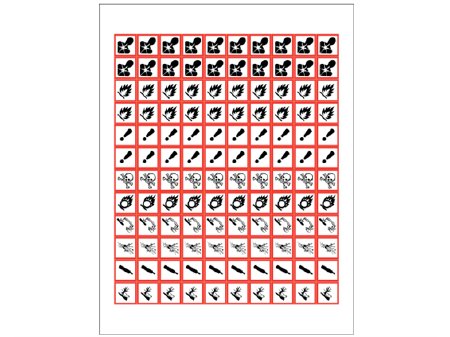 Picture of Pre-Printed Label Shamrock Warning Label Red / White Kimdura / Mylar Symbols Black Biohazard 3/4 X 3/4 InchGHS-PIC-34