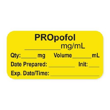 Picture of Drug Label PDC® Anesthesia Label PROpofol_mg/mL Qty: _mg Volume_mL Yellow 3/4 X 1-1/2 InchLAN-2-27