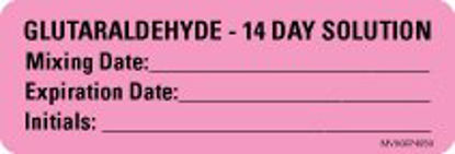 Picture of Drug Label MedVision® Anesthesia Label Glutaraldehyde 14 Day Solution Mixing Date_ExpirationDate_ Int Pink 1 X 2-15/16 InchMV06FP4859