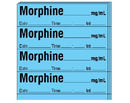 Picture of Drug Label Shamrock Anesthesia Label MORPHINE _____ mg / mL / Date _____ Time _____ Int. _____ Blue 1/2 X 1 InchSA-243-DTI-PK