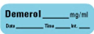 Picture of Drug Label Anesthesia Label Demerol_mg/mL Date_Time_Int_ Blue 1/2 X 1-1/2 InchLAN-46