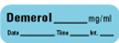 Picture of Drug Label Anesthesia Label Demerol_mg/mL Date_Time_Int_ Blue 1/2 X 1-1/2 InchLAN-46