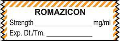 Picture of Drug Label UAL™ Anesthesia Label Tape Romazicon Strength_mg/mL Exp Dt Tm Orange / White 1/2 X 1-1/2 InchULTA108